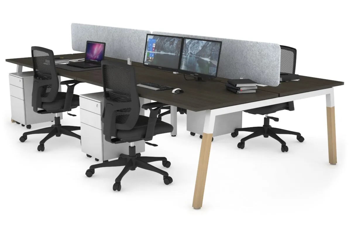 Quadro A Legs 4 Person Office Workstation - Wood Legs Cross Beam [1200L x 800W with Cable Scallop]