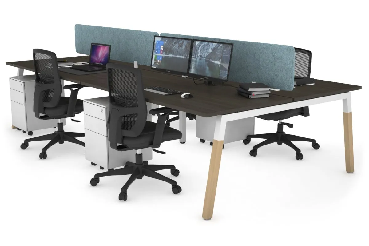 Quadro A Legs 4 Person Office Workstation - Wood Legs Cross Beam [1200L x 800W with Cable Scallop]