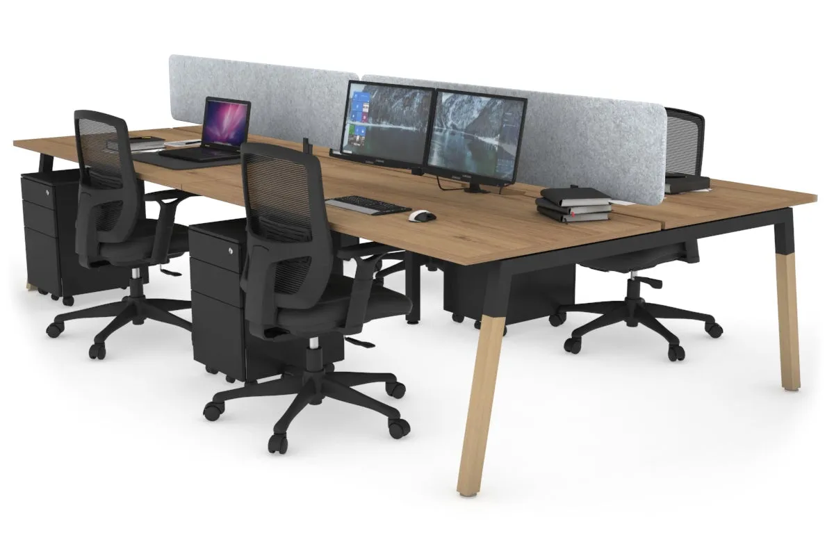 Quadro A Legs 4 Person Office Workstation - Wood Legs Cross Beam [1200L x 800W with Cable Scallop]