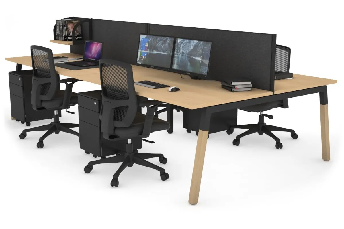 Quadro A Legs 4 Person Office Workstation - Wood Legs Cross Beam [1200L x 800W with Cable Scallop]