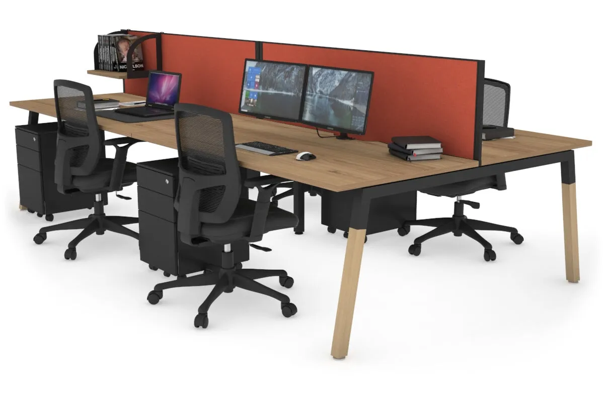 Quadro A Legs 4 Person Office Workstation - Wood Legs Cross Beam [1200L x 800W with Cable Scallop]