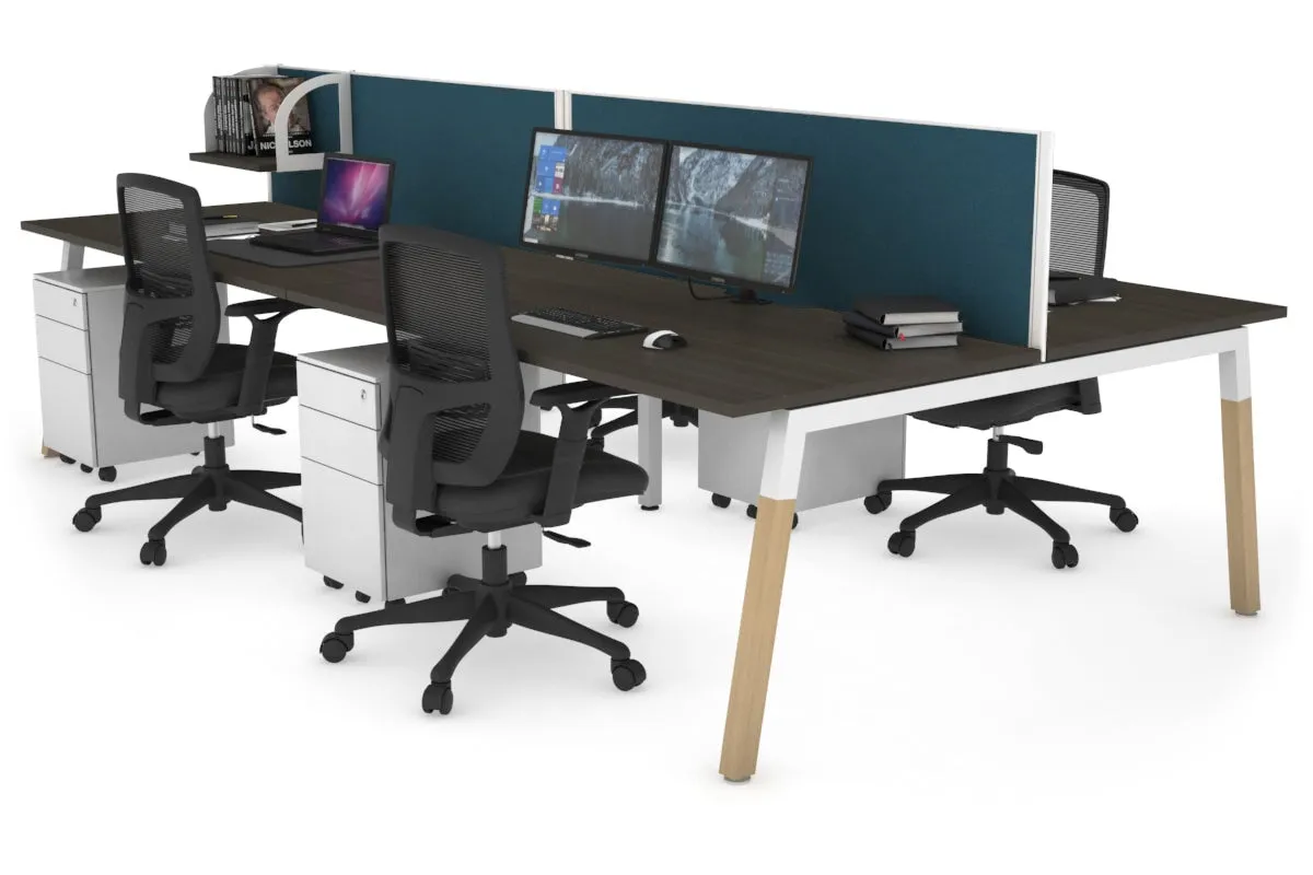 Quadro A Legs 4 Person Office Workstation - Wood Legs Cross Beam [1200L x 800W with Cable Scallop]