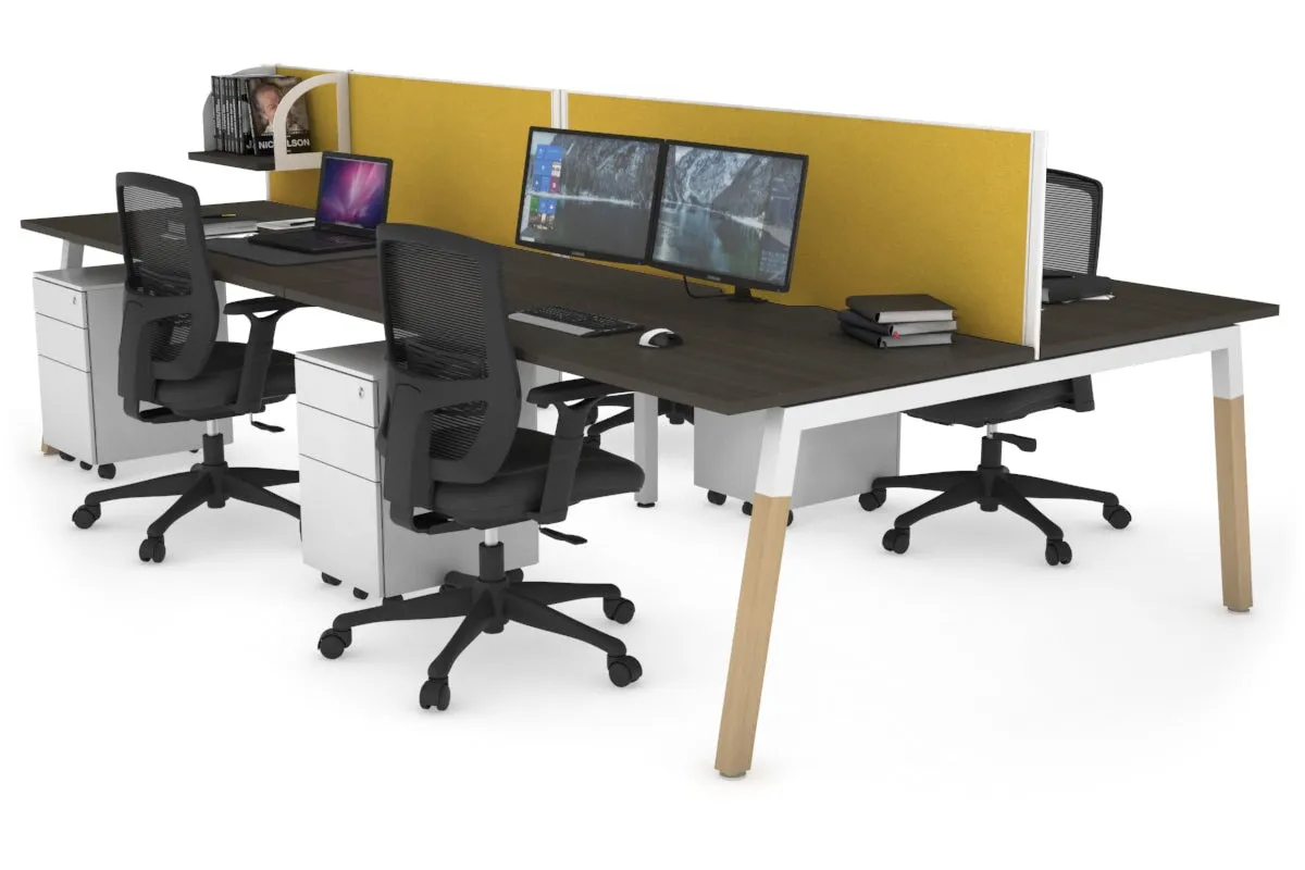 Quadro A Legs 4 Person Office Workstation - Wood Legs Cross Beam [1200L x 800W with Cable Scallop]