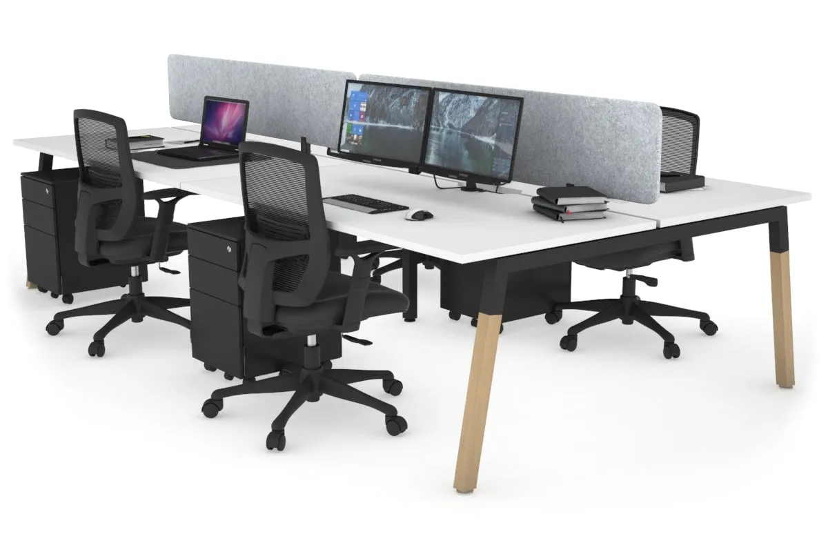 Quadro A Legs 4 Person Office Workstation - Wood Legs Cross Beam [1200L x 800W with Cable Scallop]