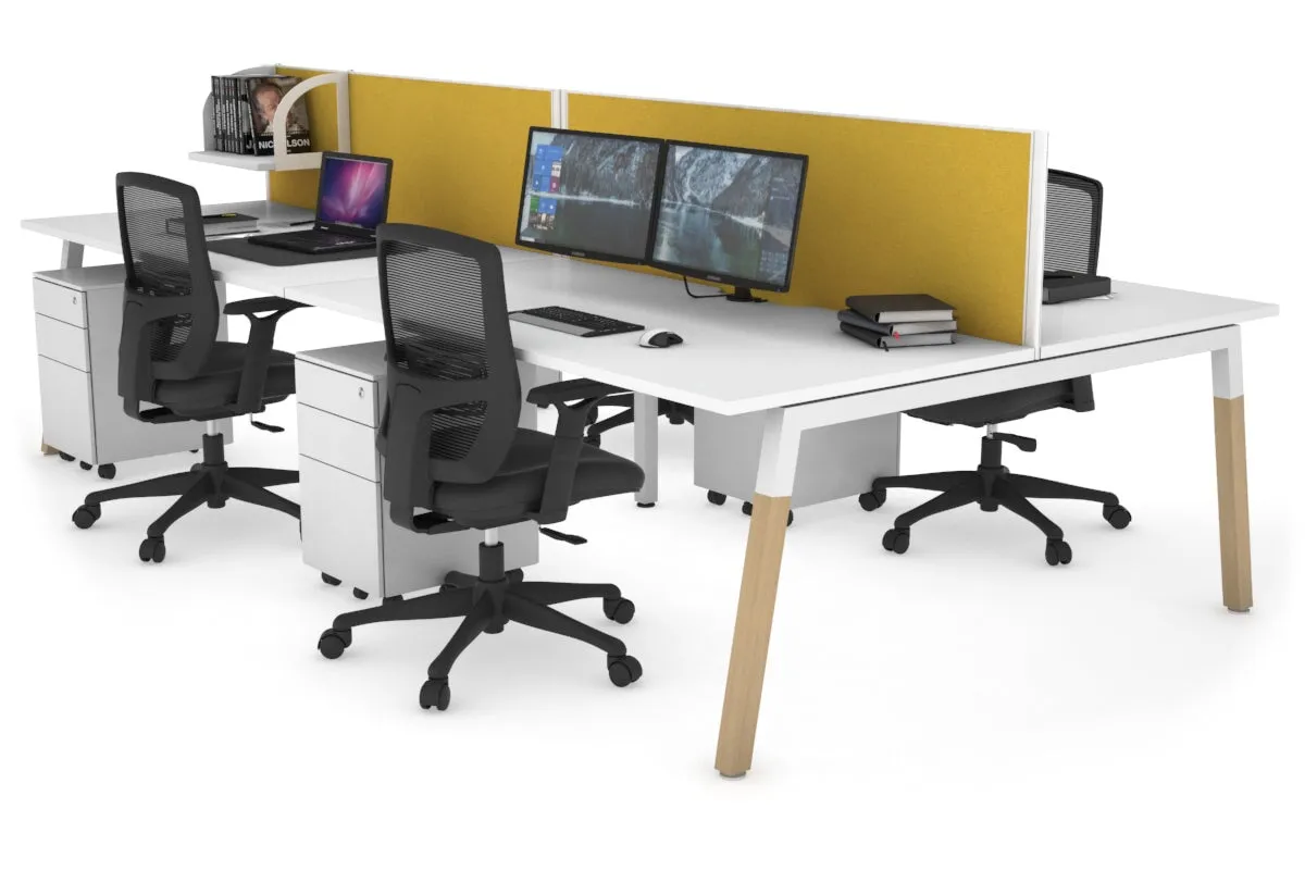 Quadro A Legs 4 Person Office Workstation - Wood Legs Cross Beam [1200L x 800W with Cable Scallop]