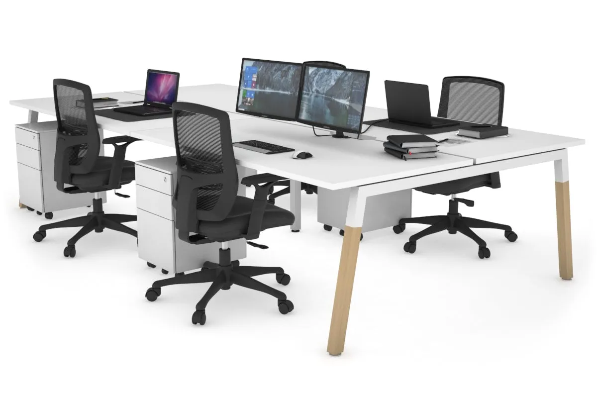 Quadro A Legs 4 Person Office Workstation - Wood Legs Cross Beam [1200L x 800W with Cable Scallop]