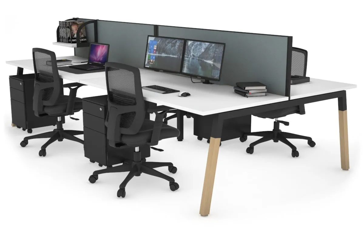 Quadro A Legs 4 Person Office Workstation - Wood Legs Cross Beam [1200L x 800W with Cable Scallop]