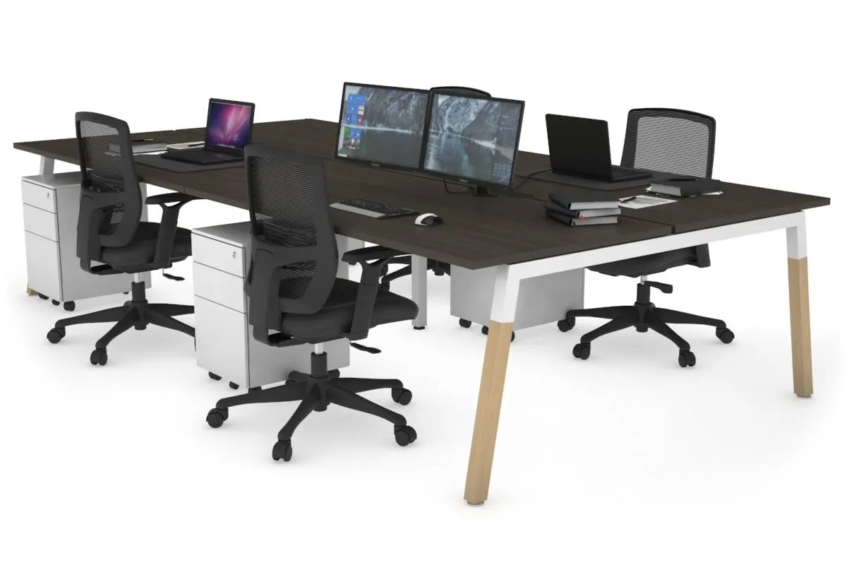 Quadro A Legs 4 Person Office Workstation - Wood Legs Cross Beam [1200L x 800W with Cable Scallop]