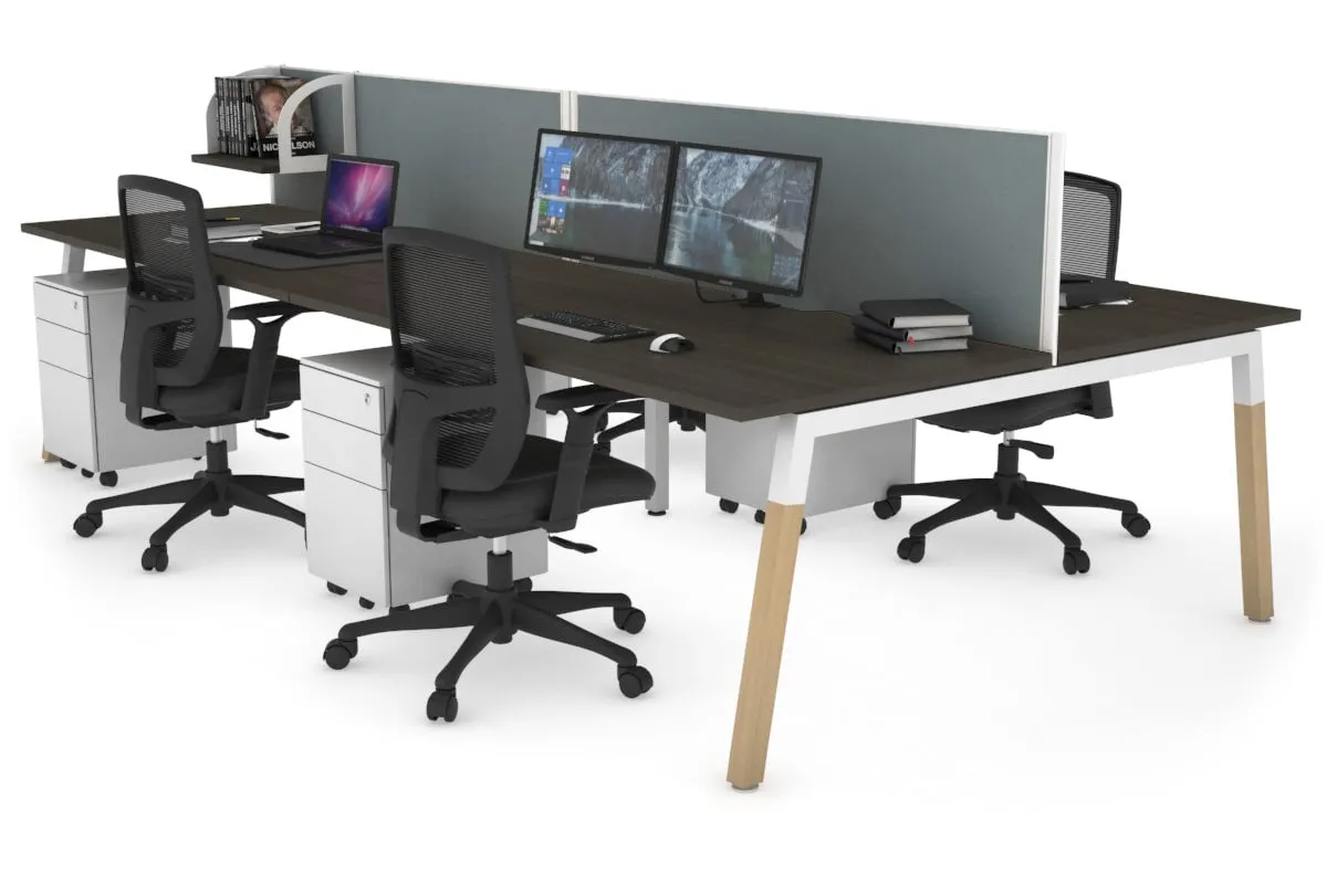 Quadro A Legs 4 Person Office Workstation - Wood Legs Cross Beam [1200L x 800W with Cable Scallop]