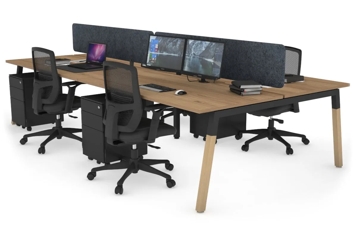 Quadro A Legs 4 Person Office Workstation - Wood Legs Cross Beam [1200L x 800W with Cable Scallop]