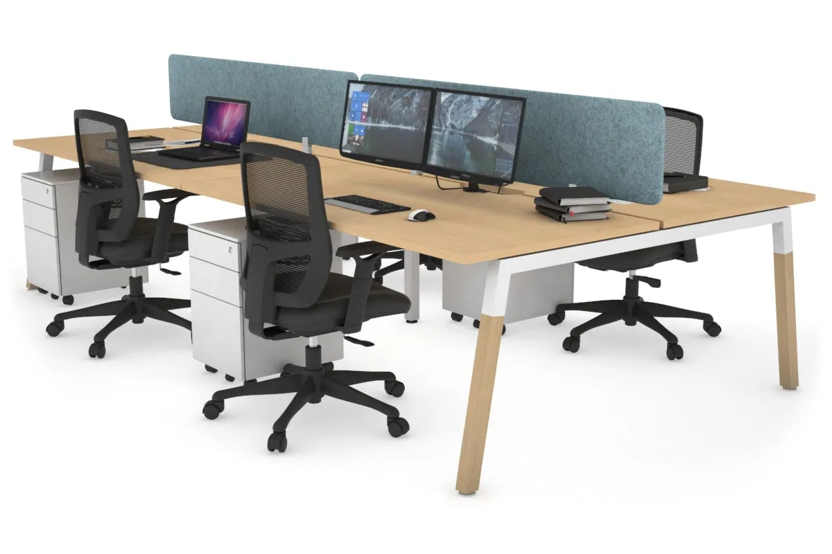 Quadro A Legs 4 Person Office Workstation - Wood Legs Cross Beam [1200L x 800W with Cable Scallop]