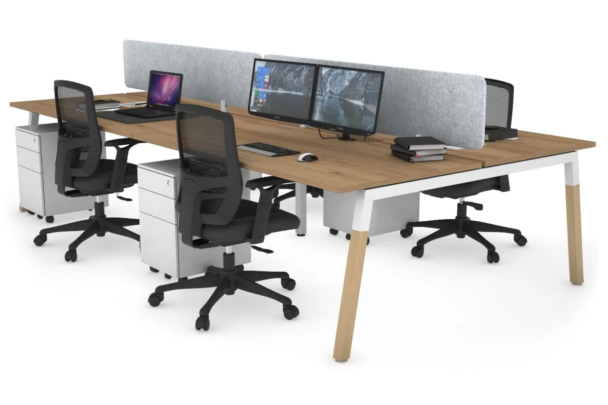 Quadro A Legs 4 Person Office Workstation - Wood Legs Cross Beam [1200L x 800W with Cable Scallop]