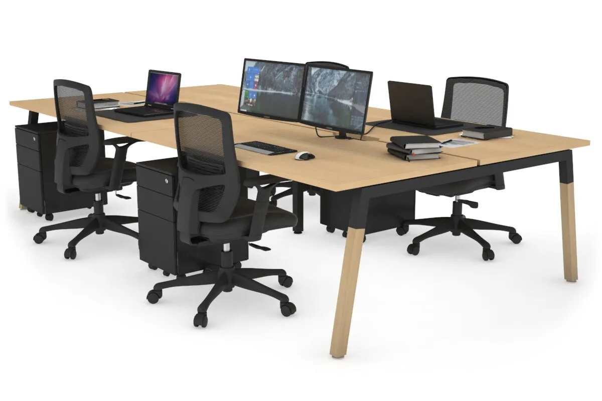 Quadro A Legs 4 Person Office Workstation - Wood Legs Cross Beam [1200L x 800W with Cable Scallop]