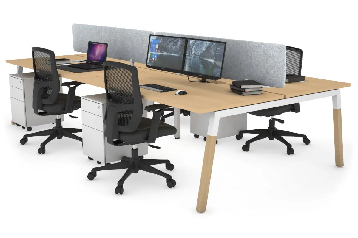 Quadro A Legs 4 Person Office Workstation - Wood Legs Cross Beam [1200L x 800W with Cable Scallop]