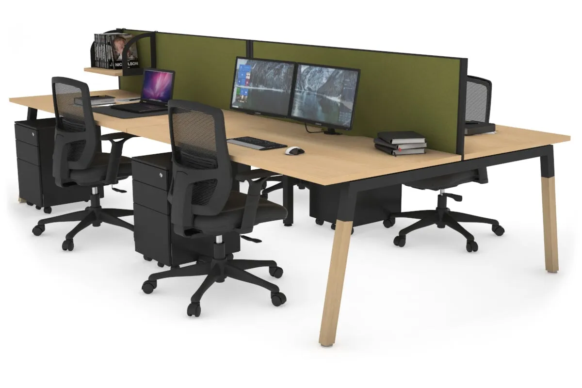 Quadro A Legs 4 Person Office Workstation - Wood Legs Cross Beam [1200L x 800W with Cable Scallop]