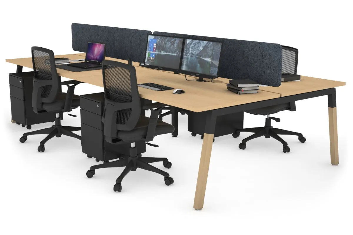 Quadro A Legs 4 Person Office Workstation - Wood Legs Cross Beam [1200L x 800W with Cable Scallop]