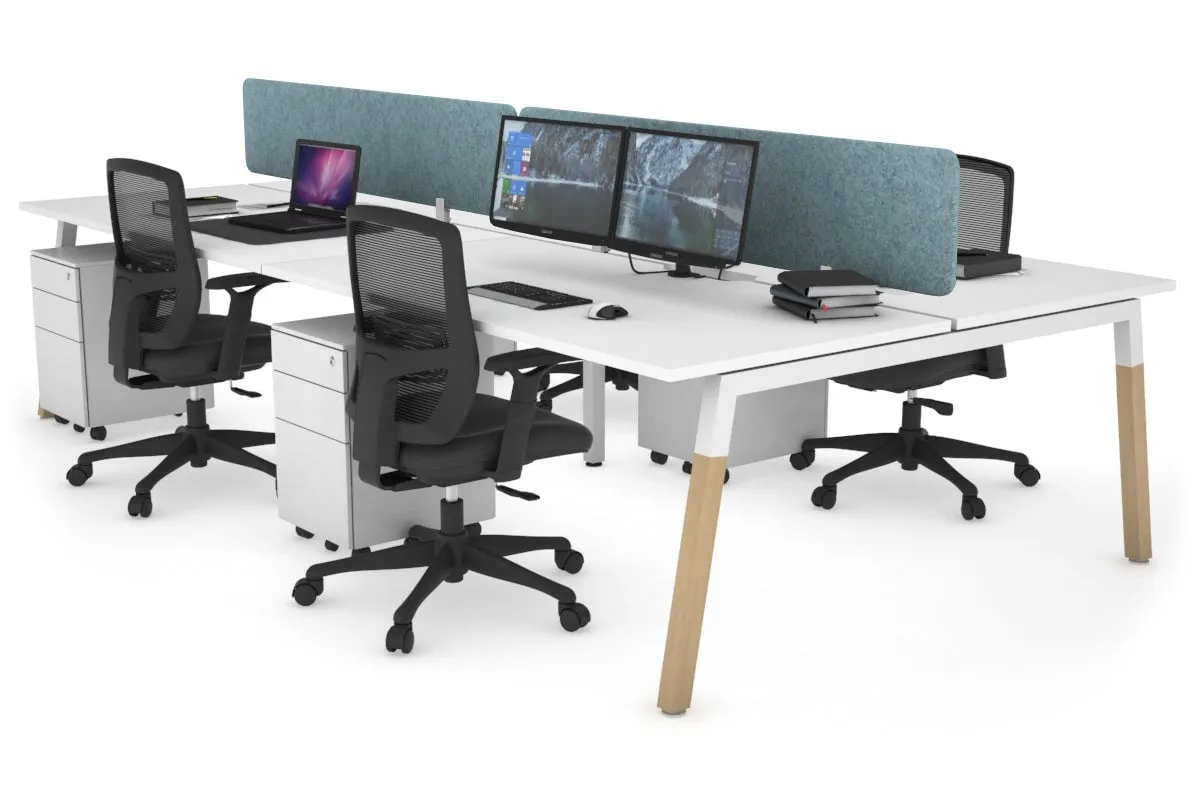 Quadro A Legs 4 Person Office Workstation - Wood Legs Cross Beam [1200L x 800W with Cable Scallop]