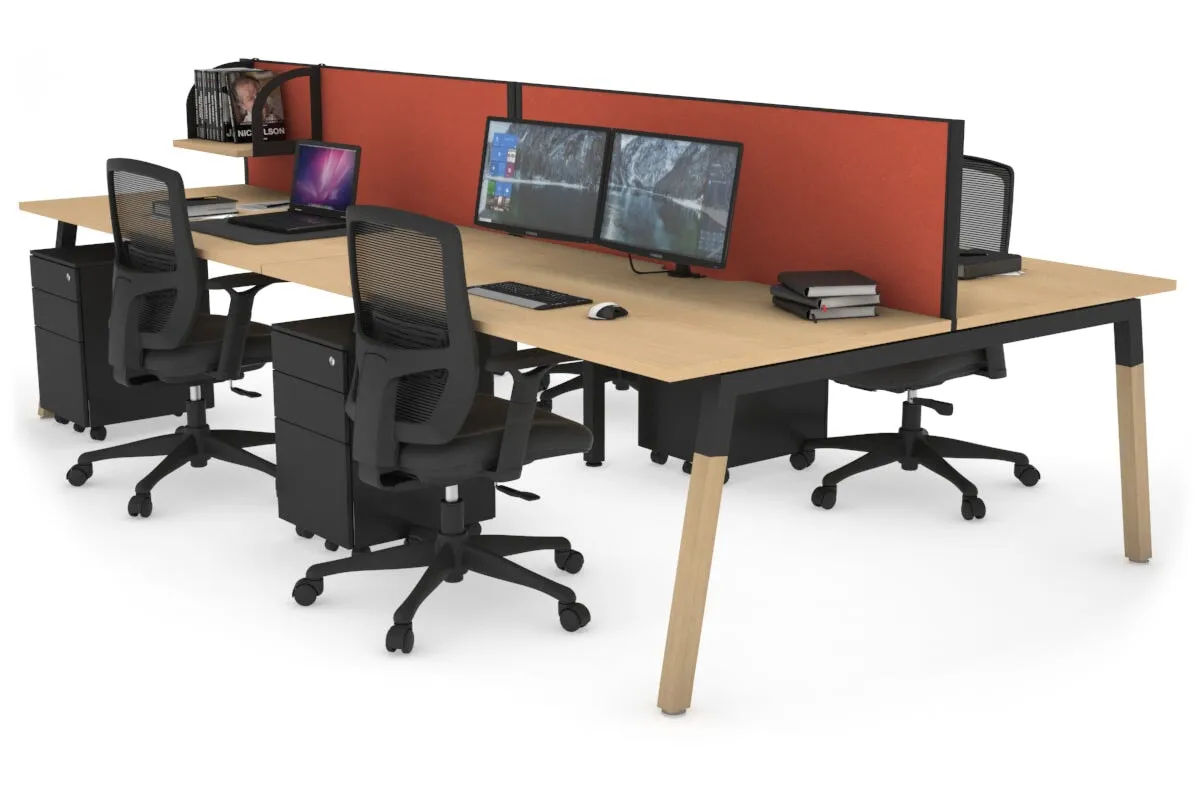 Quadro A Legs 4 Person Office Workstation - Wood Legs Cross Beam [1200L x 800W with Cable Scallop]