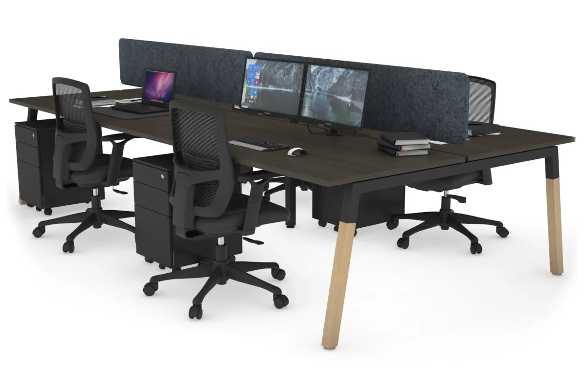 Quadro A Legs 4 Person Office Workstation - Wood Legs Cross Beam [1200L x 800W with Cable Scallop]