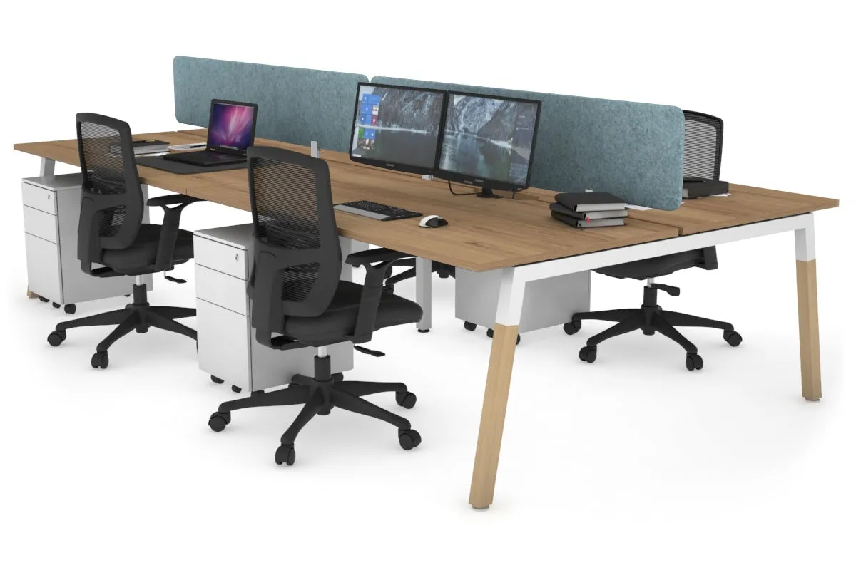 Quadro A Legs 4 Person Office Workstation - Wood Legs Cross Beam [1200L x 800W with Cable Scallop]