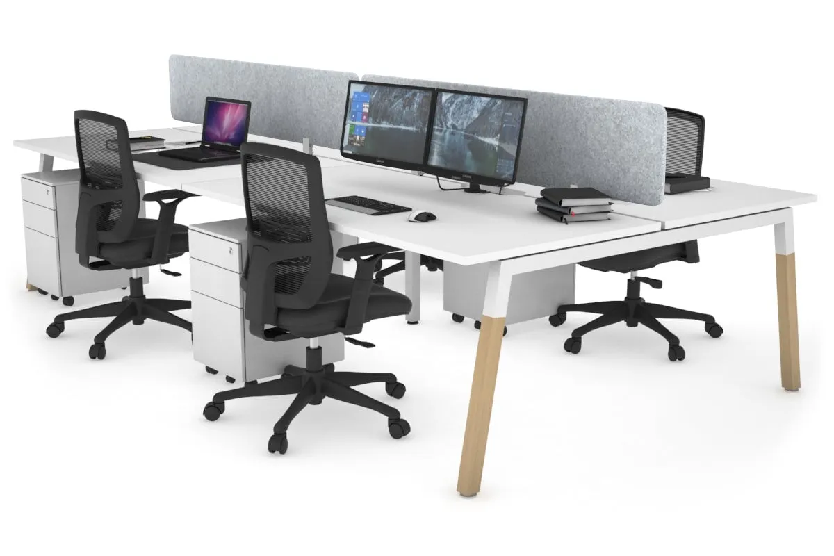 Quadro A Legs 4 Person Office Workstation - Wood Legs Cross Beam [1200L x 800W with Cable Scallop]