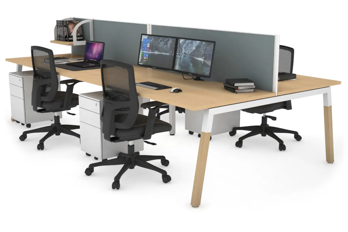 Quadro A Legs 4 Person Office Workstation - Wood Legs Cross Beam [1200L x 800W with Cable Scallop]