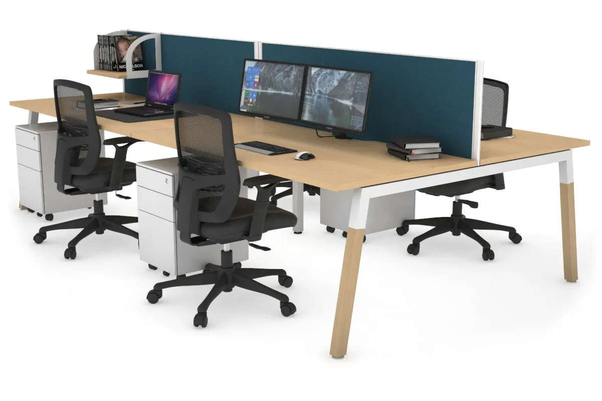 Quadro A Legs 4 Person Office Workstation - Wood Legs Cross Beam [1200L x 800W with Cable Scallop]