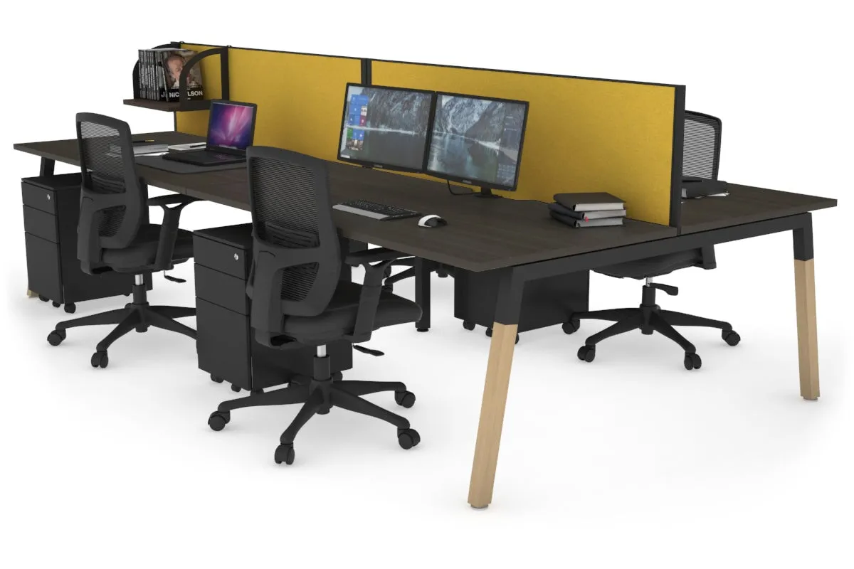 Quadro A Legs 4 Person Office Workstation - Wood Legs Cross Beam [1200L x 800W with Cable Scallop]