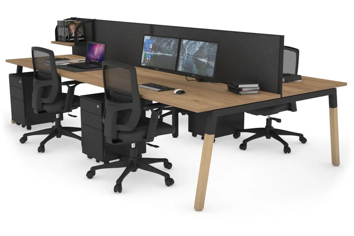 Quadro A Legs 4 Person Office Workstation - Wood Legs Cross Beam [1200L x 800W with Cable Scallop]