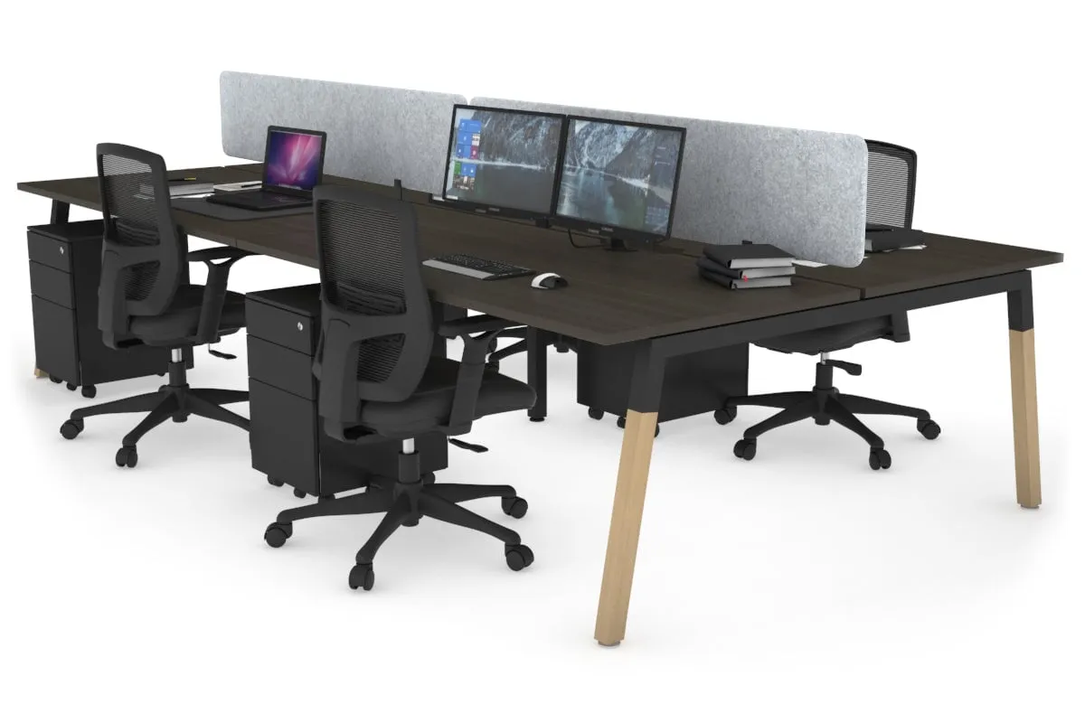 Quadro A Legs 4 Person Office Workstation - Wood Legs Cross Beam [1200L x 800W with Cable Scallop]