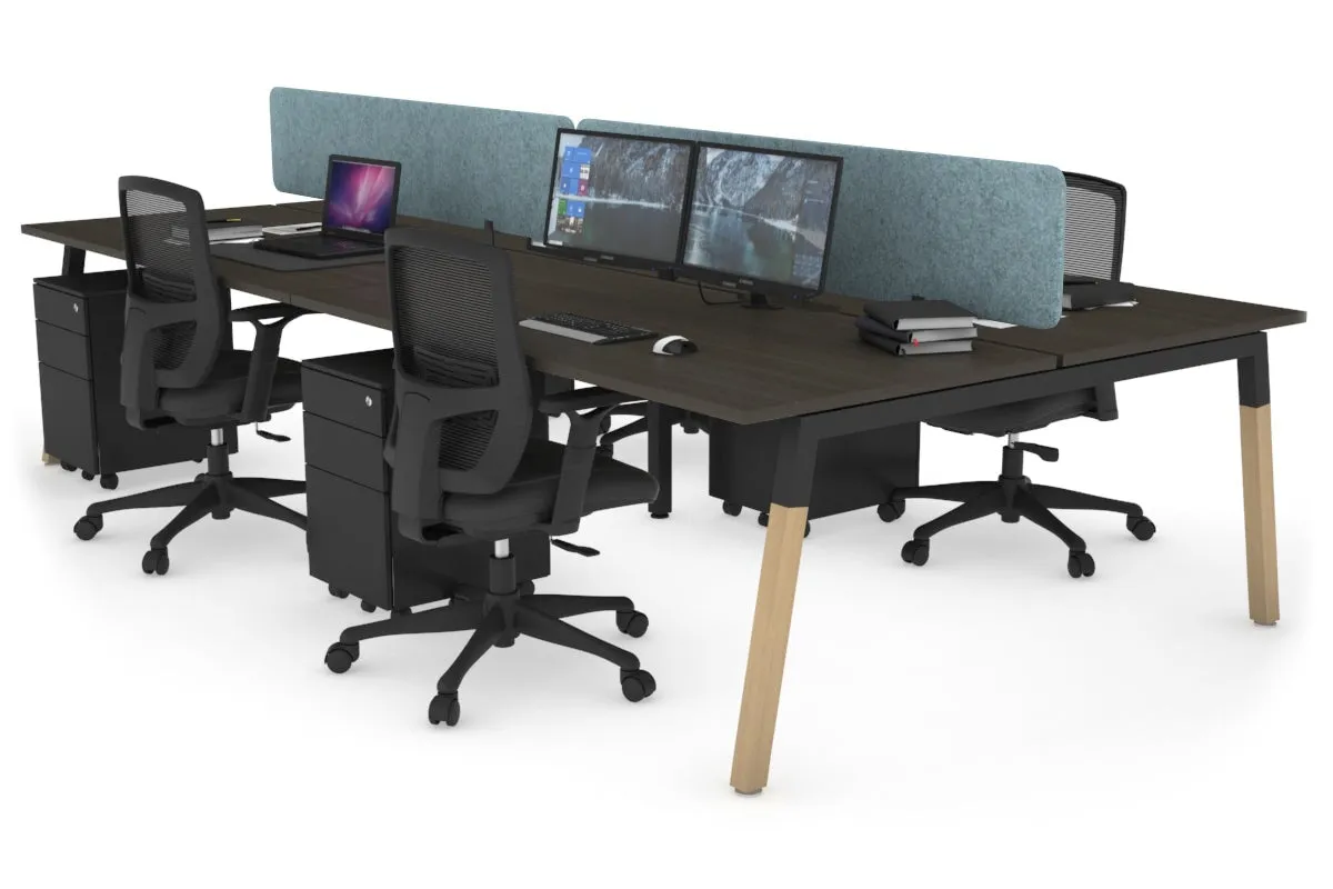 Quadro A Legs 4 Person Office Workstation - Wood Legs Cross Beam [1200L x 800W with Cable Scallop]