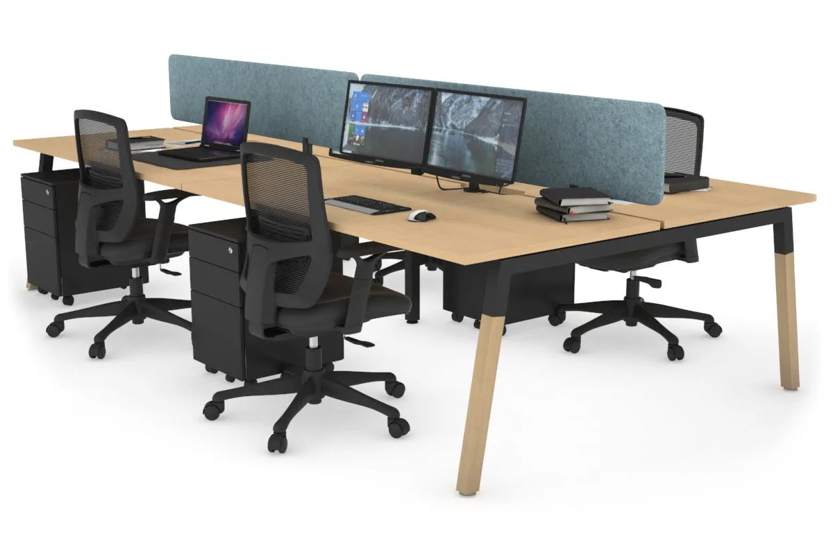 Quadro A Legs 4 Person Office Workstation - Wood Legs Cross Beam [1200L x 800W with Cable Scallop]