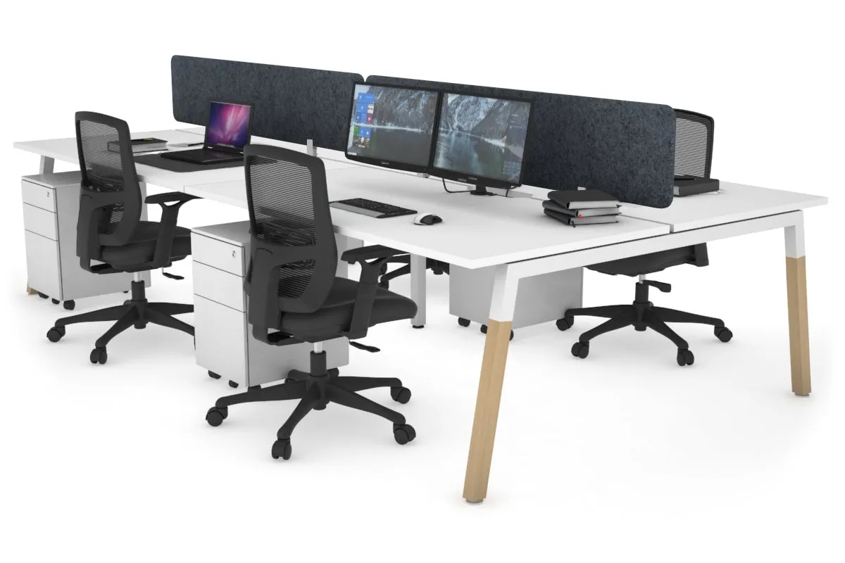 Quadro A Legs 4 Person Office Workstation - Wood Legs Cross Beam [1200L x 800W with Cable Scallop]