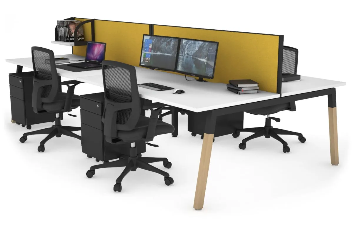 Quadro A Legs 4 Person Office Workstation - Wood Legs Cross Beam [1200L x 800W with Cable Scallop]