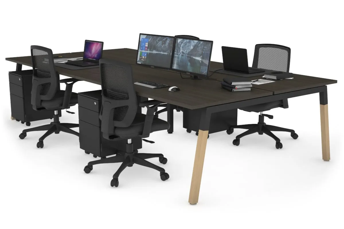 Quadro A Legs 4 Person Office Workstation - Wood Legs Cross Beam [1200L x 800W with Cable Scallop]