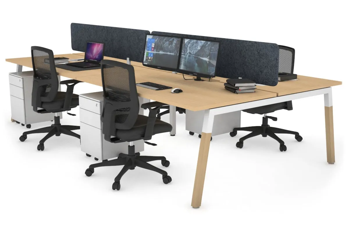 Quadro A Legs 4 Person Office Workstation - Wood Legs Cross Beam [1200L x 800W with Cable Scallop]