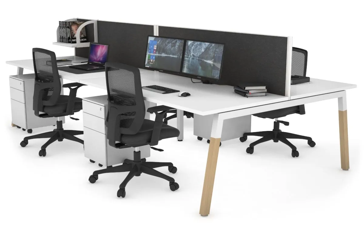 Quadro A Legs 4 Person Office Workstation - Wood Legs Cross Beam [1200L x 800W with Cable Scallop]