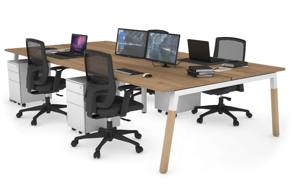 Quadro A Legs 4 Person Office Workstation - Wood Legs Cross Beam [1200L x 800W with Cable Scallop]