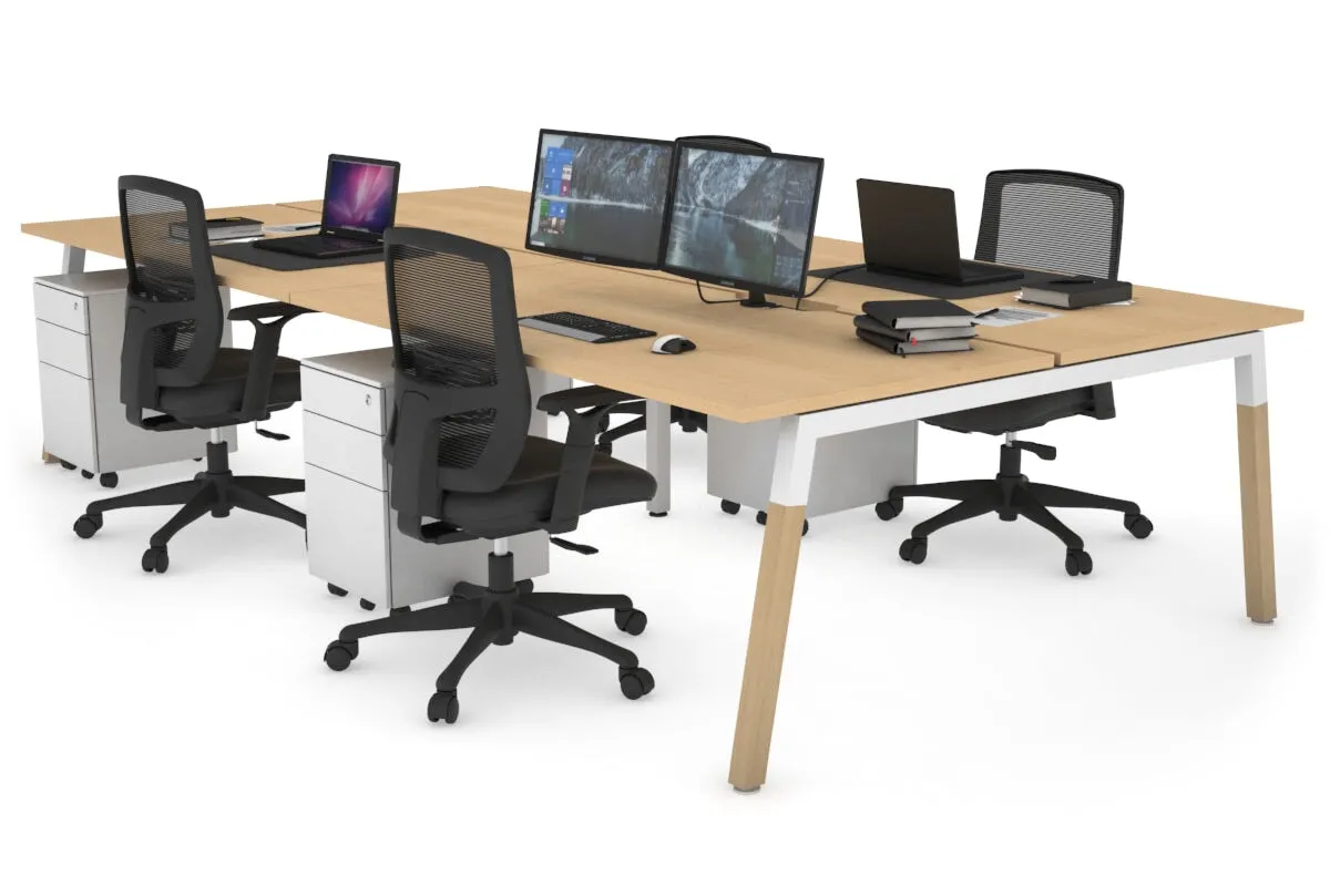 Quadro A Legs 4 Person Office Workstation - Wood Legs Cross Beam [1200L x 800W with Cable Scallop]