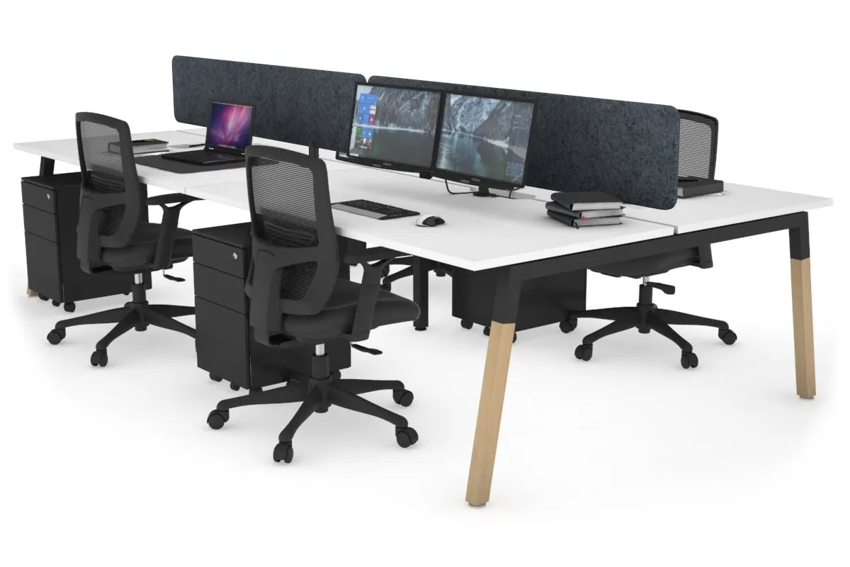 Quadro A Legs 4 Person Office Workstation - Wood Legs Cross Beam [1200L x 800W with Cable Scallop]