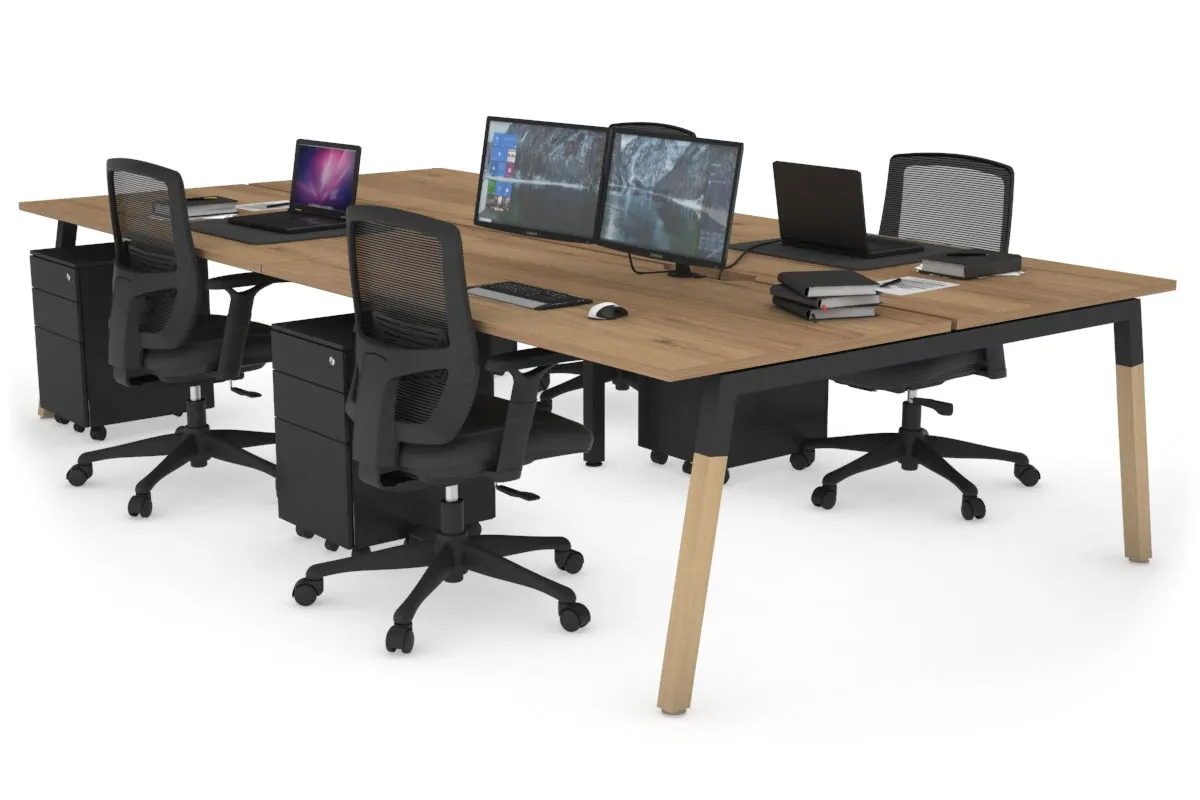 Quadro A Legs 4 Person Office Workstation - Wood Legs Cross Beam [1200L x 800W with Cable Scallop]