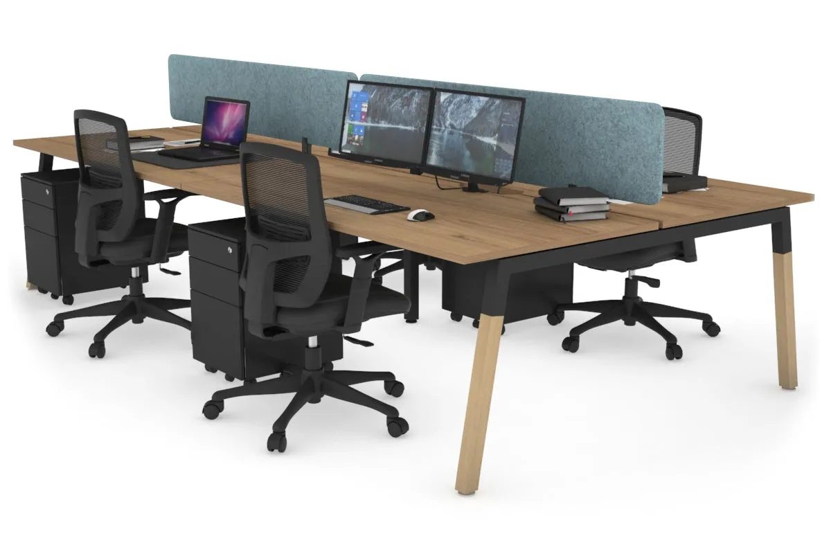 Quadro A Legs 4 Person Office Workstation - Wood Legs Cross Beam [1200L x 800W with Cable Scallop]