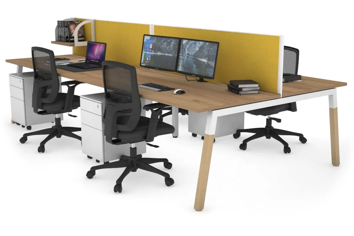 Quadro A Legs 4 Person Office Workstation - Wood Legs Cross Beam [1200L x 800W with Cable Scallop]