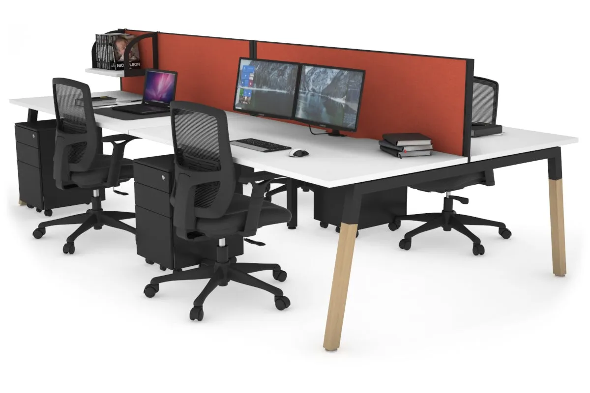 Quadro A Legs 4 Person Office Workstation - Wood Legs Cross Beam [1200L x 800W with Cable Scallop]