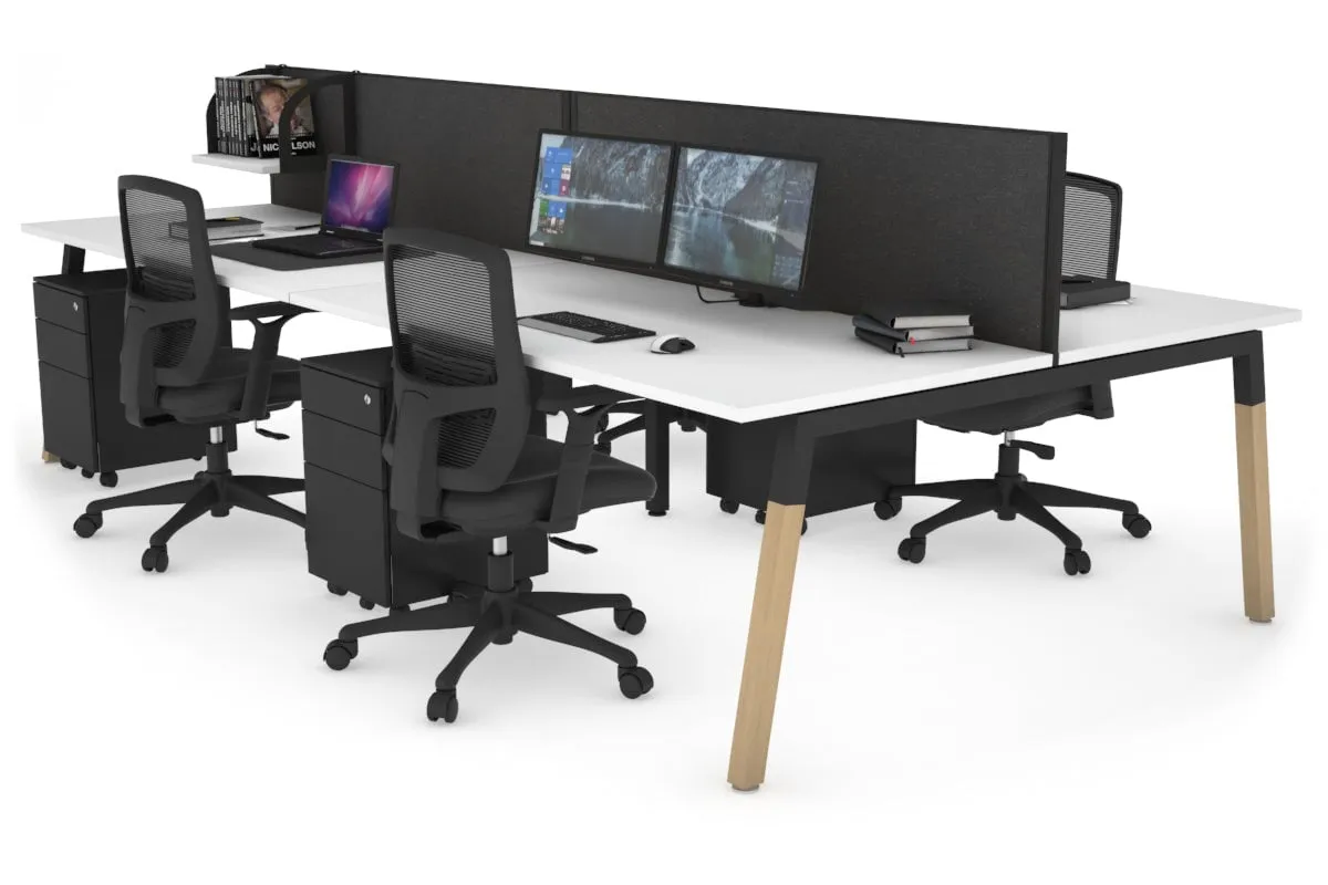 Quadro A Legs 4 Person Office Workstation - Wood Legs Cross Beam [1200L x 800W with Cable Scallop]