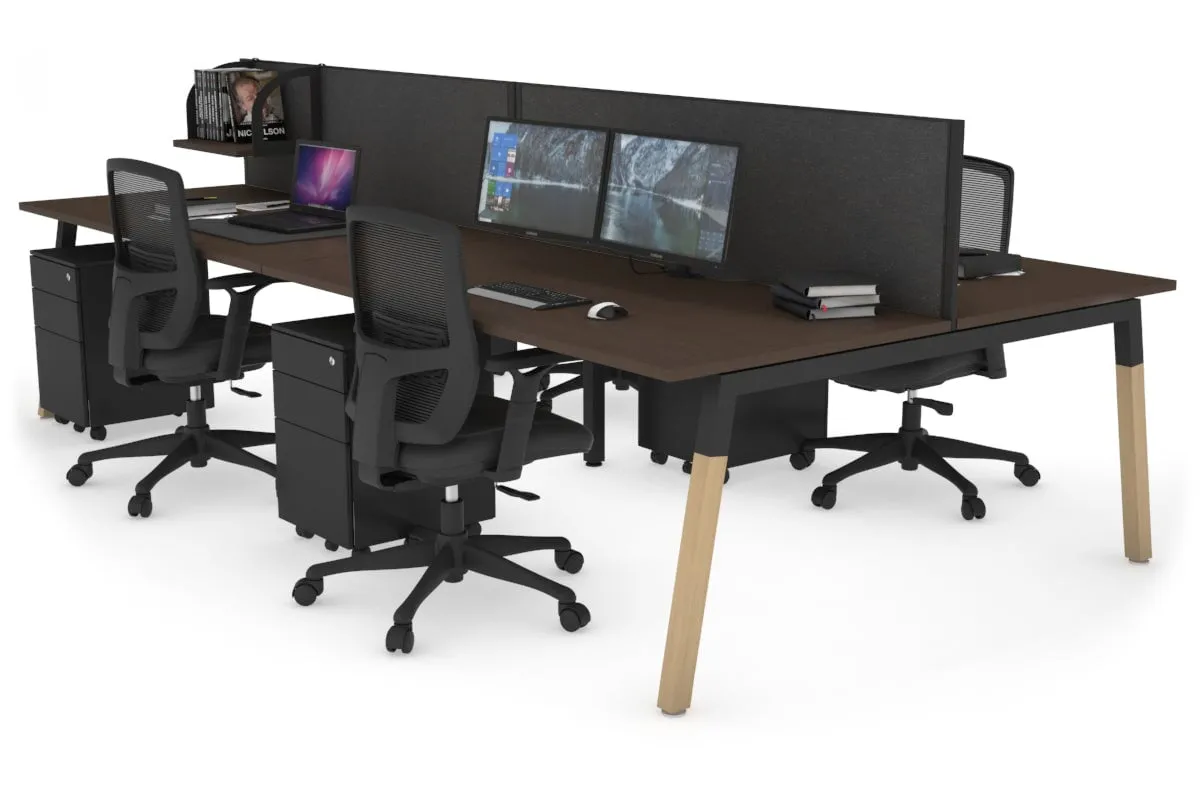 Quadro A Legs 4 Person Office Workstation - Wood Legs Cross Beam [1200L x 800W with Cable Scallop]