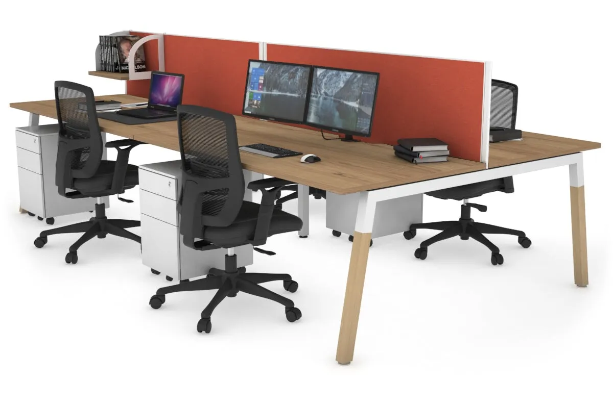 Quadro A Legs 4 Person Office Workstation - Wood Legs Cross Beam [1200L x 800W with Cable Scallop]