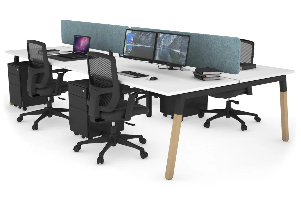 Quadro A Legs 4 Person Office Workstation - Wood Legs Cross Beam [1200L x 800W with Cable Scallop]