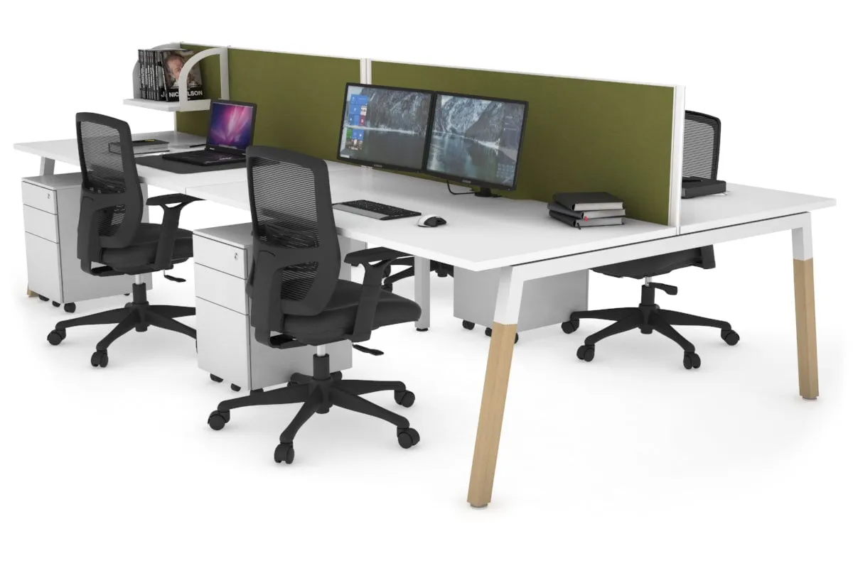 Quadro A Legs 4 Person Office Workstation - Wood Legs Cross Beam [1200L x 800W with Cable Scallop]