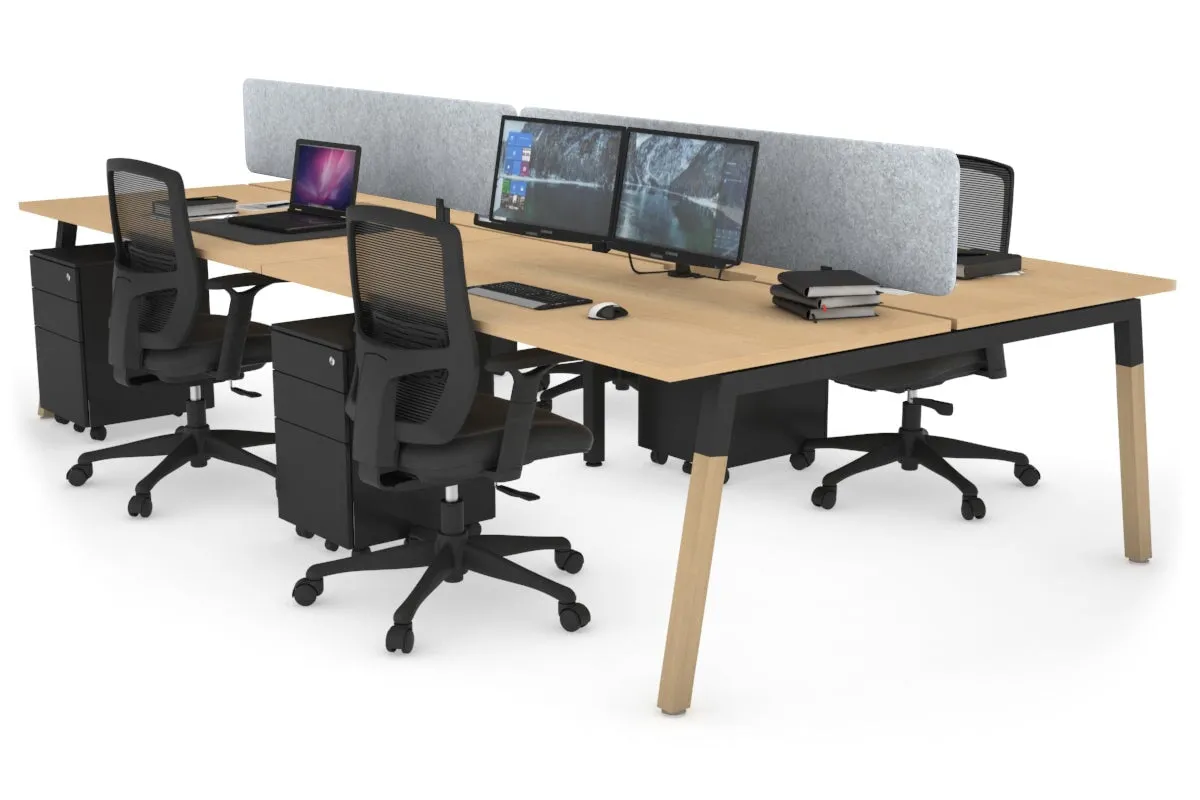 Quadro A Legs 4 Person Office Workstation - Wood Legs Cross Beam [1200L x 800W with Cable Scallop]